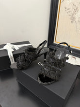 BLACK GROSGRAIN CANVAS BOW SLINGBACK SANDALS